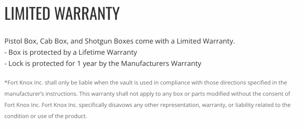 Fort Knox Handgun Safe Warranty