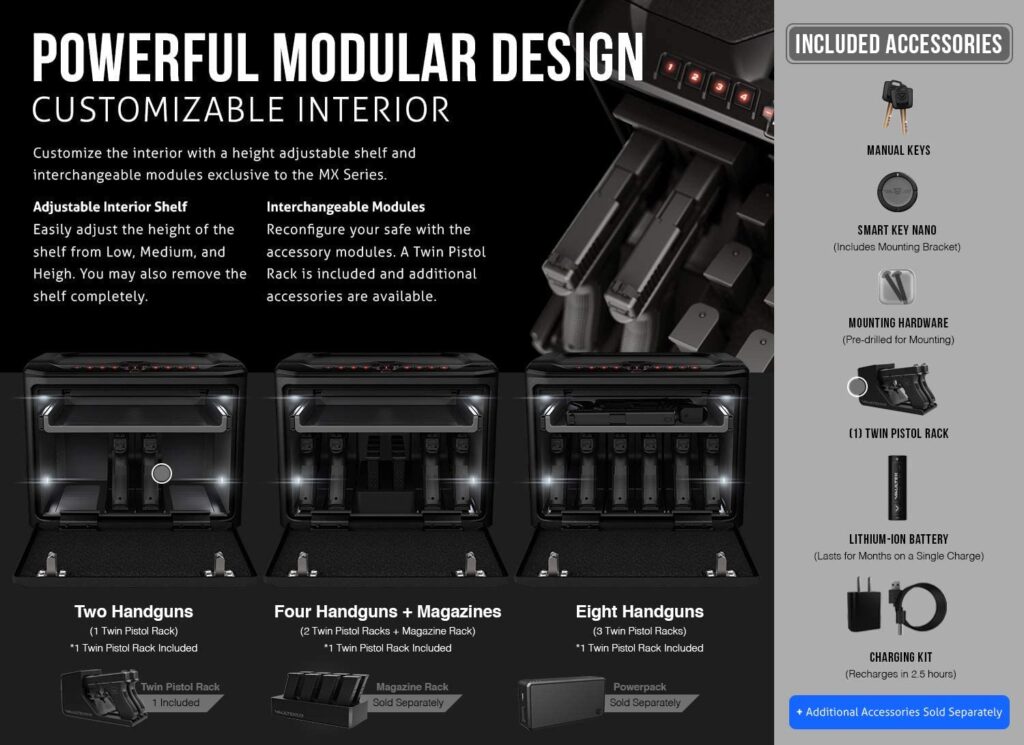 Vaultek MXi Bluetooth + Biometric Handgun Safe Interior Details