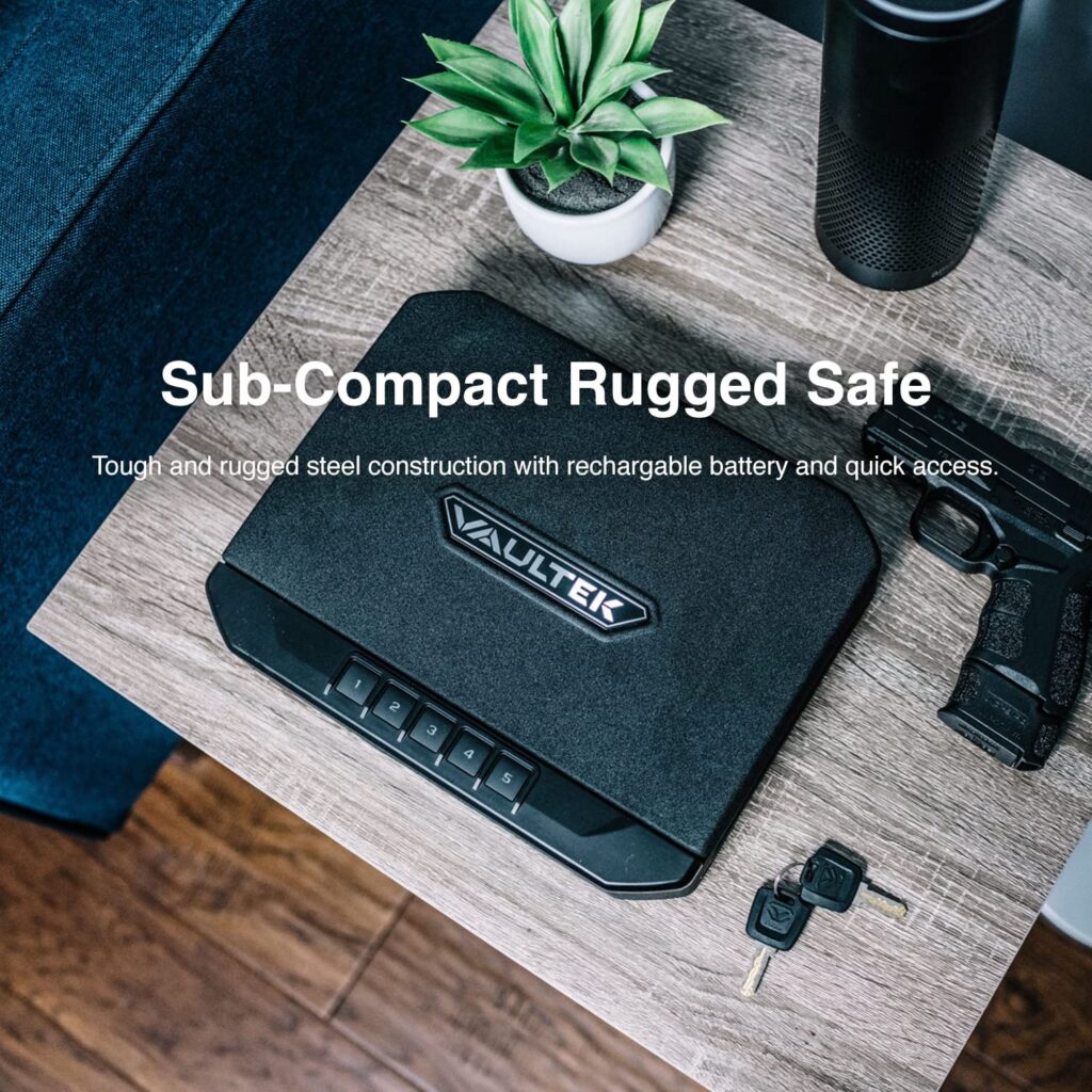 Vaultek Essential Sub-Compact Safe VE10 on a nightstand