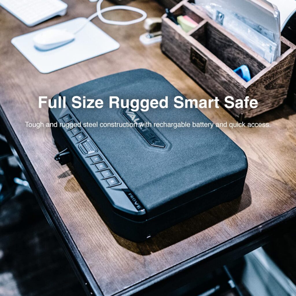 Vaultek Essential Handgun Safe PRO VE on a desk