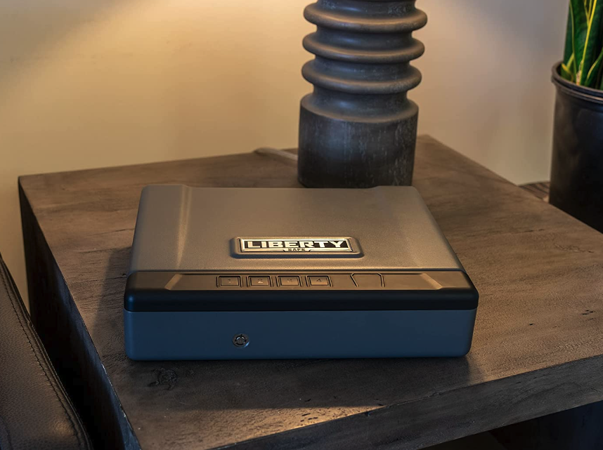 Liberty HDV-150 Handgun Safe On a Nightstand