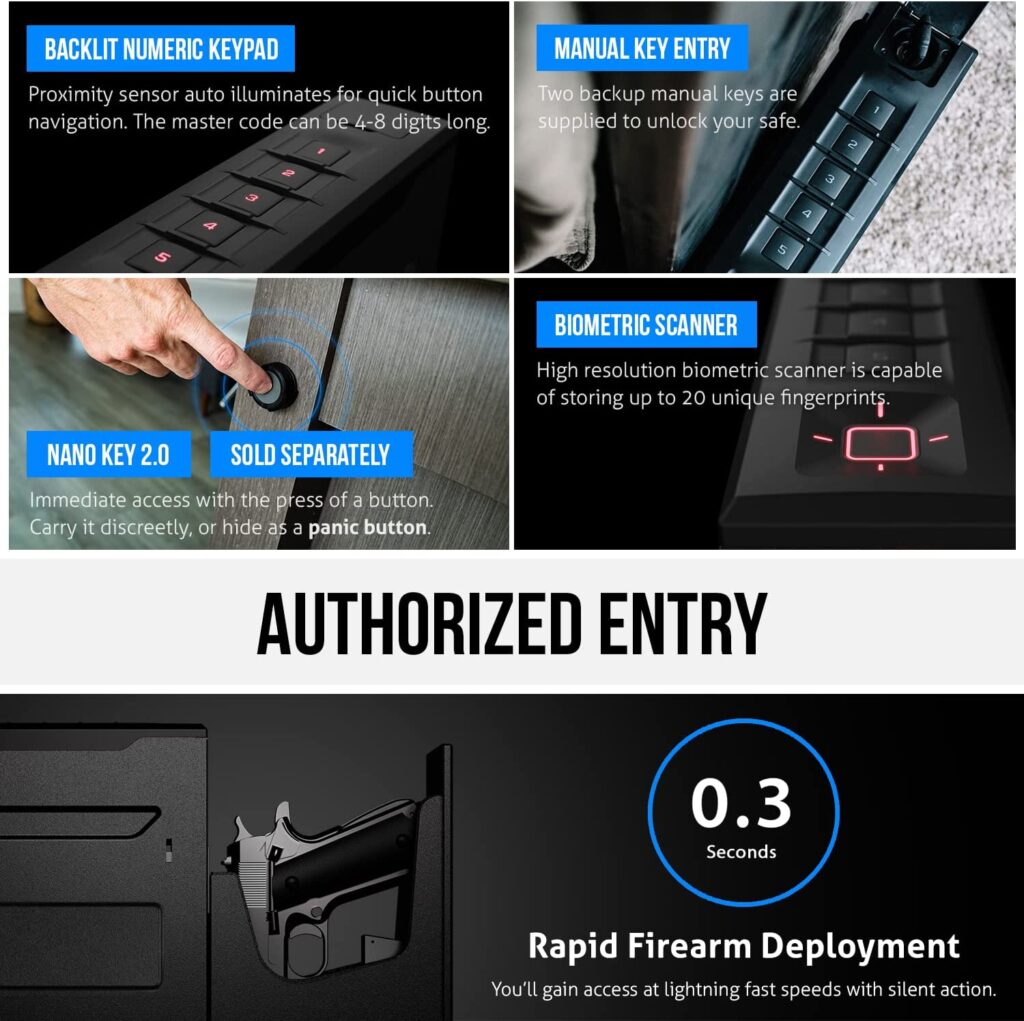 Vaultek Slider Biometric + Bluetooth Handgun Safe Entry Methods