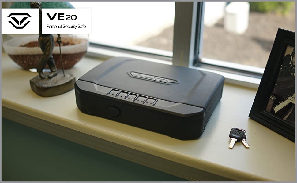 Vaultek Essential Compact Safe VE20 on a desk