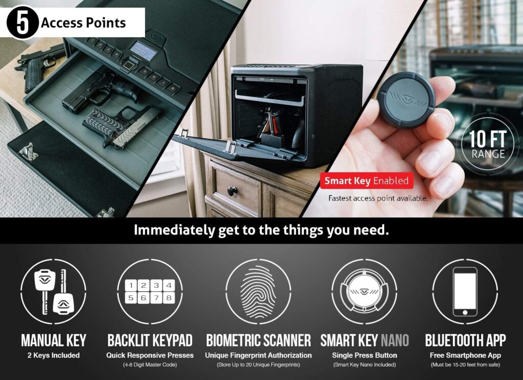 Vaultek MXi Bluetooth + Biometric Handgun Safe Entry Methods