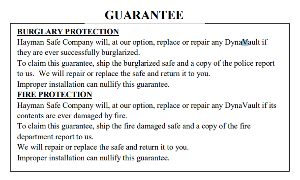 DynaVault Lifetime Warranty