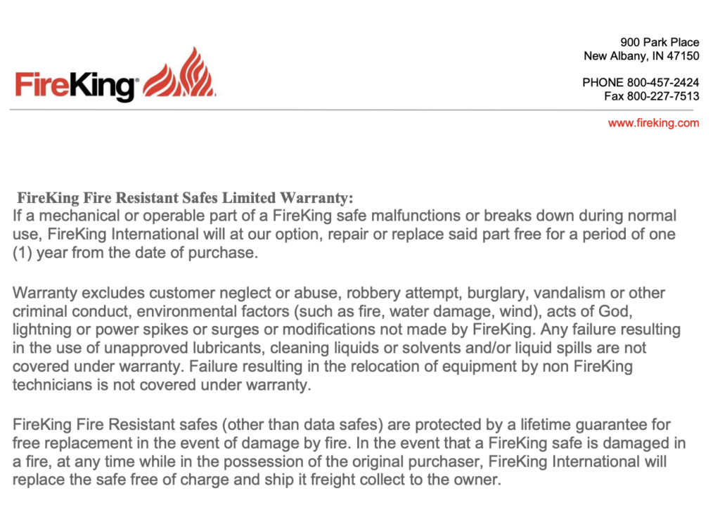 FireKing Warranty