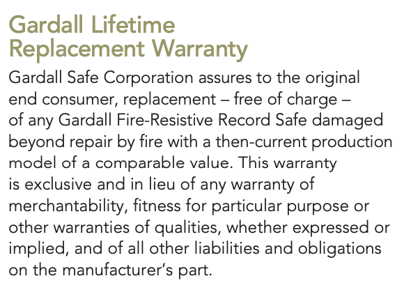 Gardall Lifetime Fire Warranty