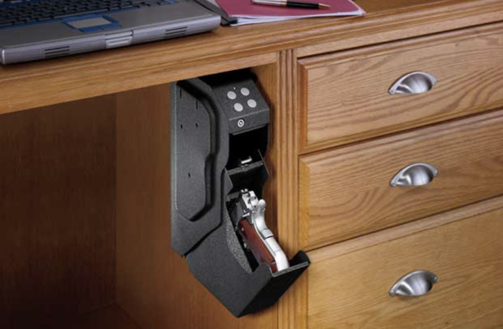 GunVault SpeedVault SV500 Handgun Safe Mounted to a Desk