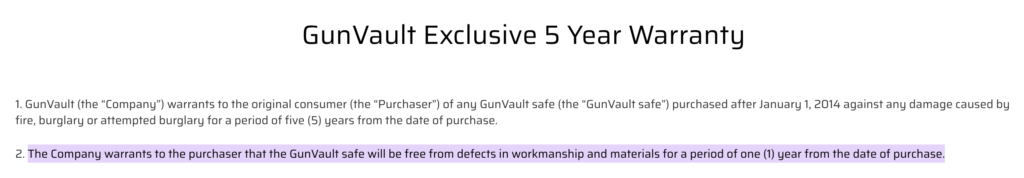 GunVault Warranty