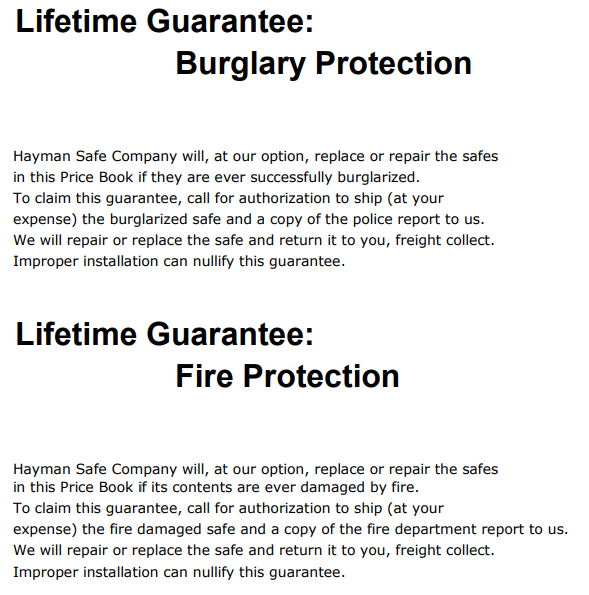 Hayman Lifetime Warranty