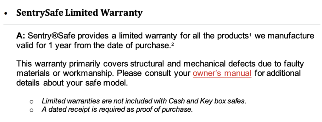 Sentry Product Warranty