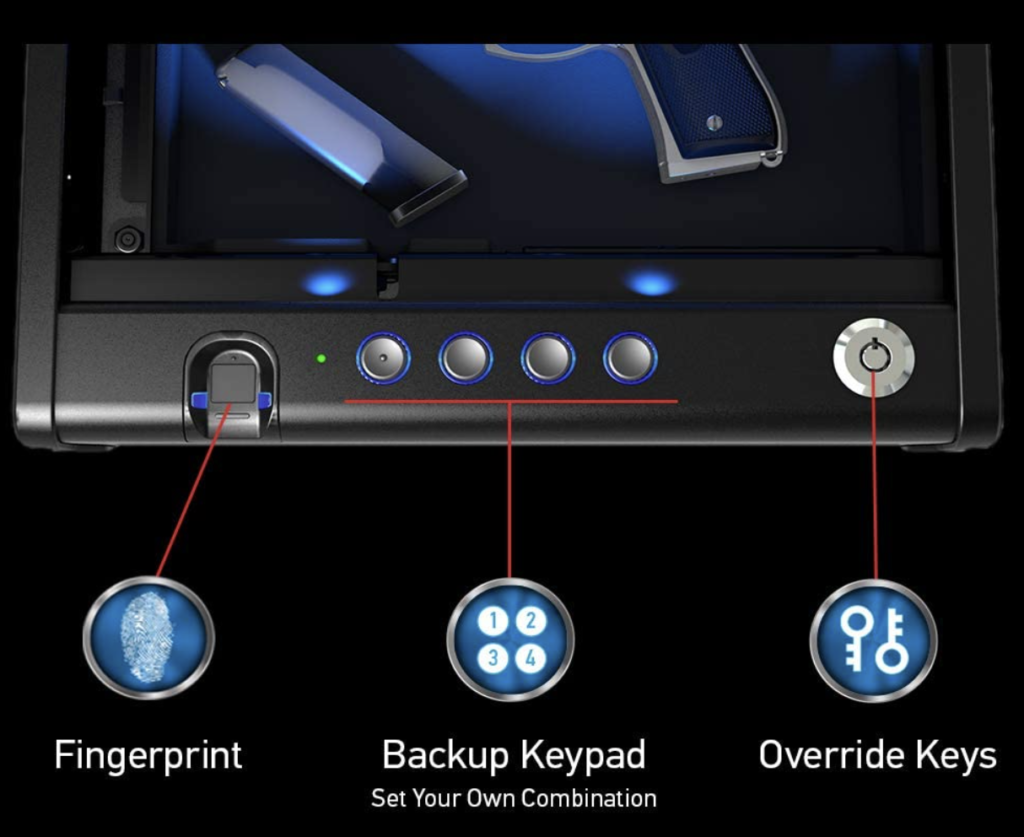 Sentry QAP1BLX Biometric Handgun Safe Entry Methods