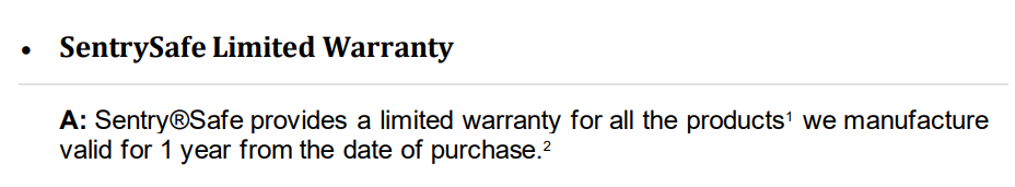 SentrySafe Limited Product Warranty