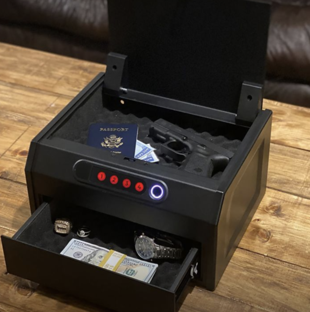 Sports Afield SA-HD4-DP Biometric Handgun Safe on a Table