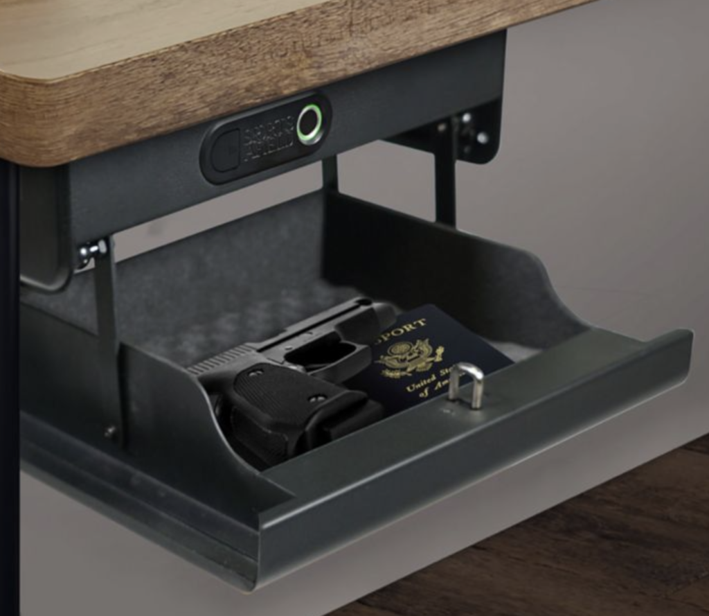 Sports Afield SA-HD5-BIO Biometric Handgun Safe Mounted under a desk