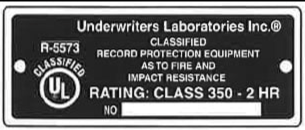 UL 2 Hour Fire Label