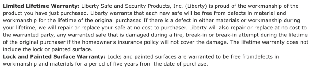 Liberty Safe Warranty