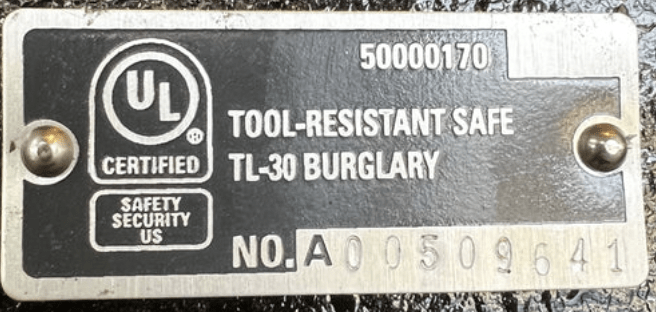 UL TL30 Burglary Label