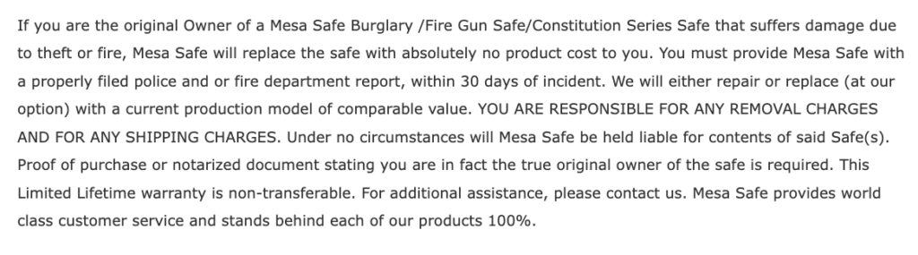 Mesa Lifetime Warranty