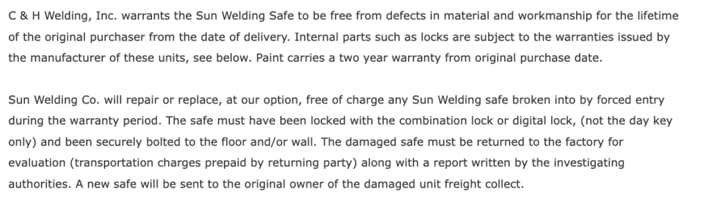 Sun Welding Lifetime Warranty