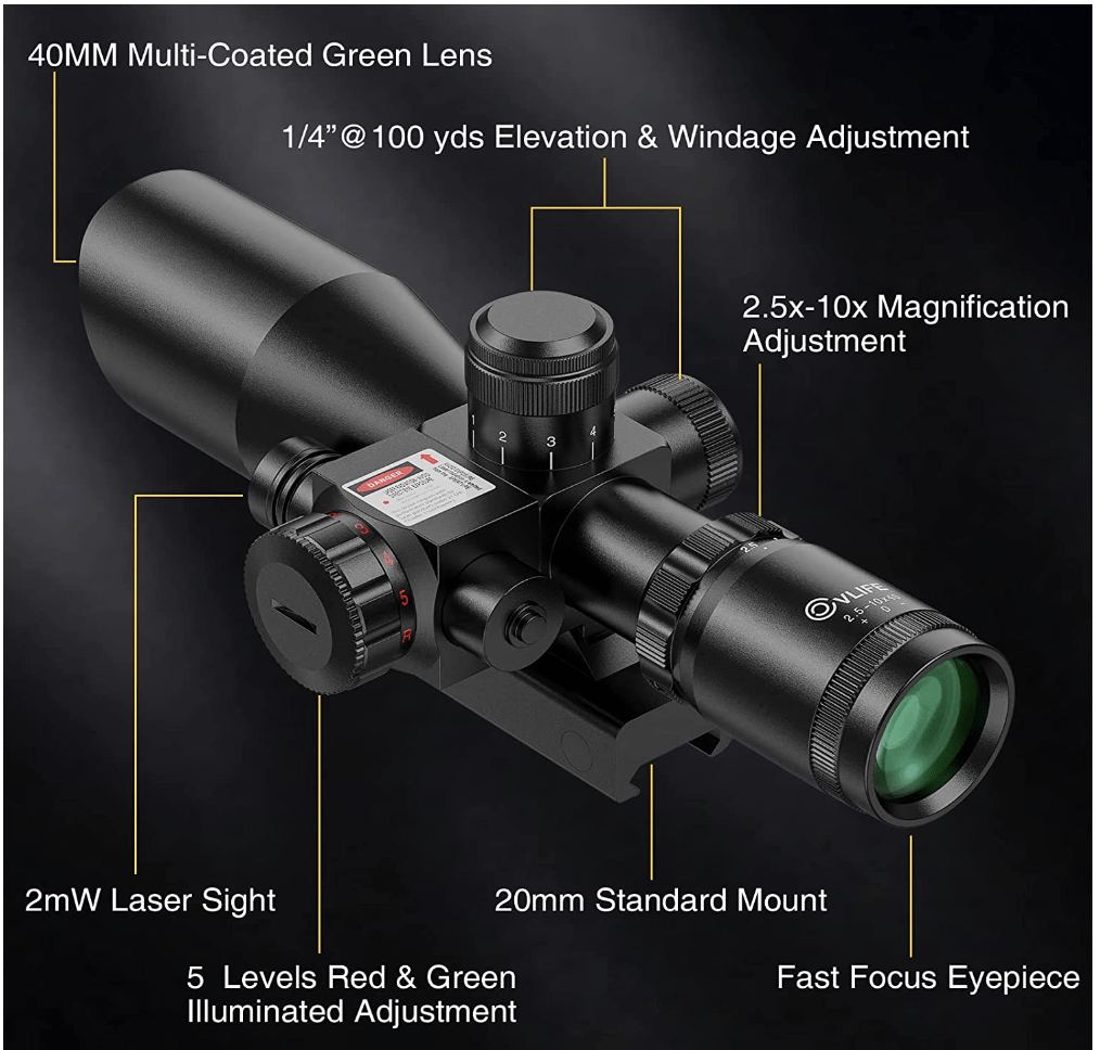 CVLIFE 2.5-10x40e Red & Green Illuminated Rifle Scope Features