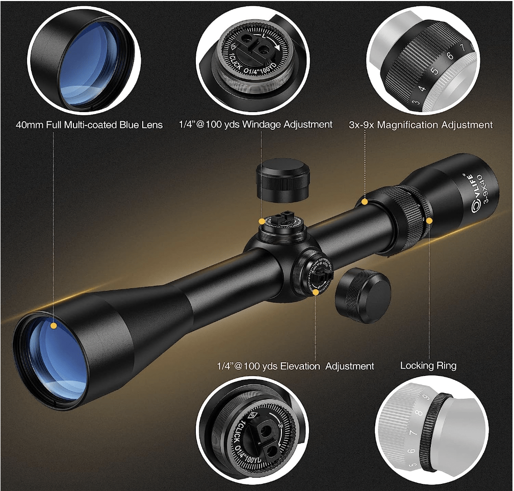 CVLIFE 3-9x40 Optics R4 Reticle Crosshair Scope Features