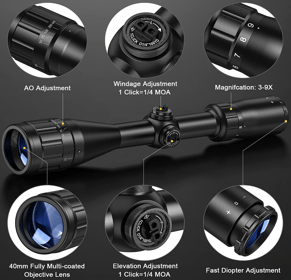 CVLIFE 3-9x40AO Optics R4 Reticle Crosshair Scope Features