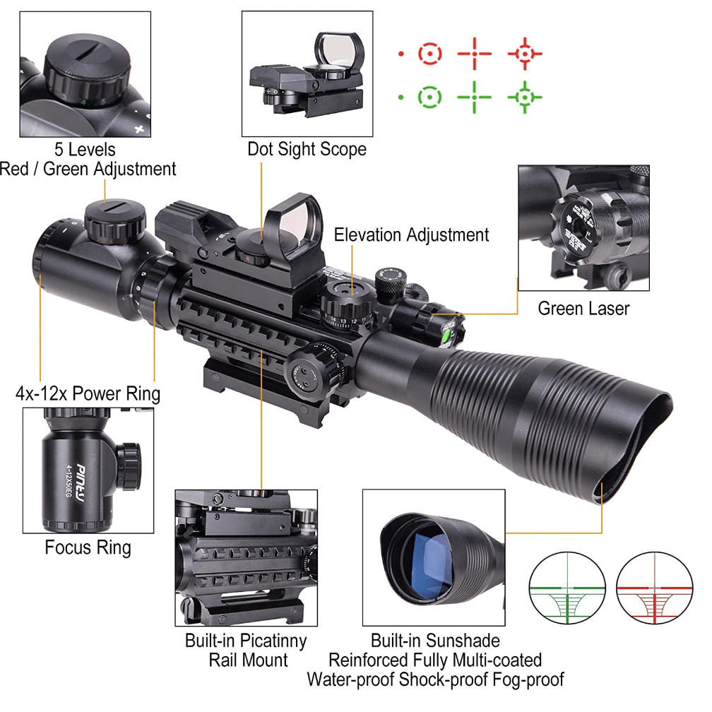 Pinty 4-12x50 Rifle Scope Combo Features