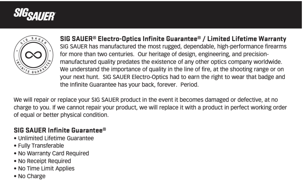 Sig Sauer Lifetime Warranty