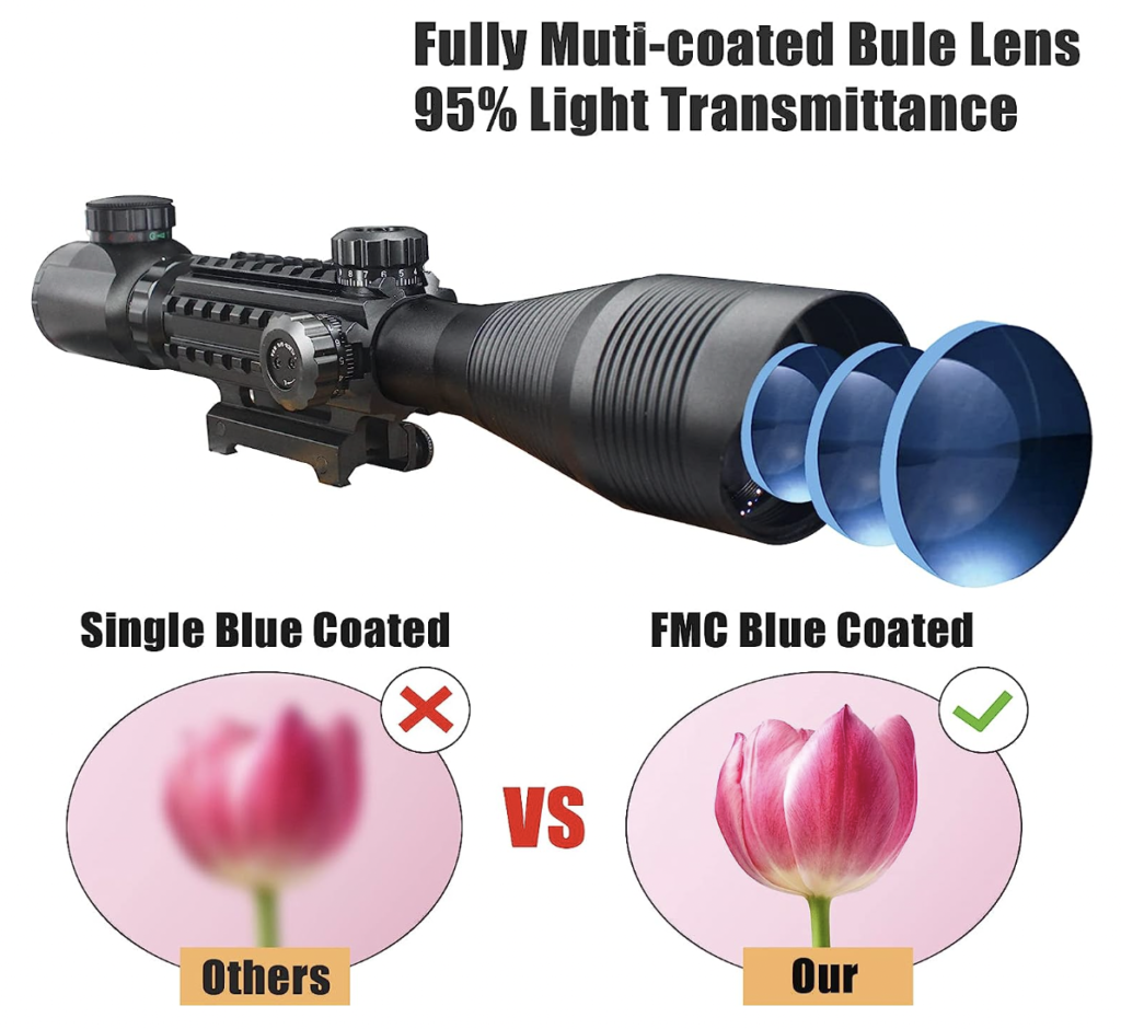 UUQ 4-12X50 Rifle Scope with Range Finder and Laser Sight Capabilities