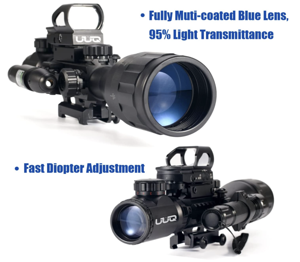 UUQ 4-16x50 AO Rifle Scope with Laser and Red Dot Sight Optics