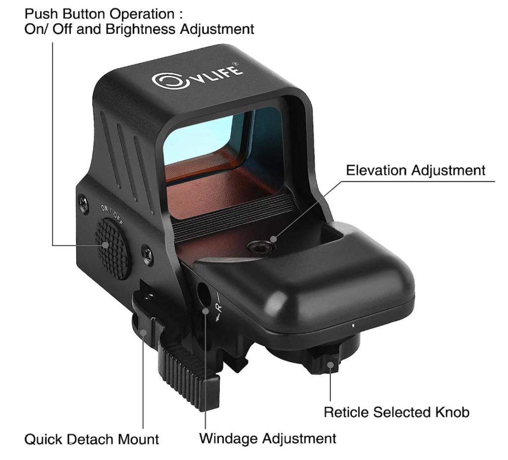 CVLIFE 1x22x33 Red Dot Sight 4 Reticles Reflex Sight Features