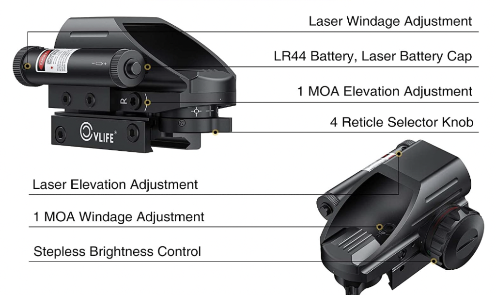 CVLIFE 1x22x33 Reflex Sight with 2mW Red Sight Laser Features