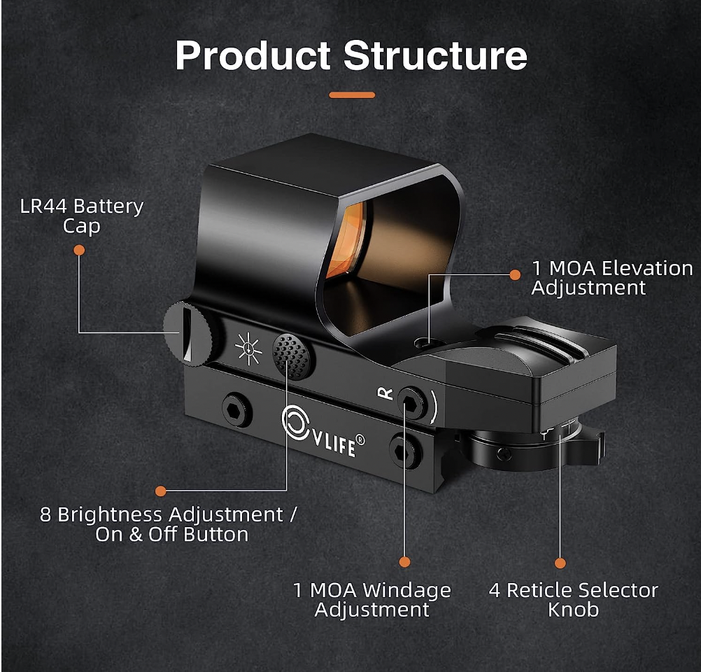 CVLIFE Reflex Sight 1x28x40mm Red Dot Sight Features