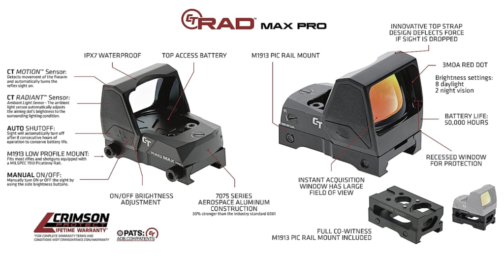 Crimson Trace RAD Max Large Open Reflex Rifle and Shotgun Sight Features