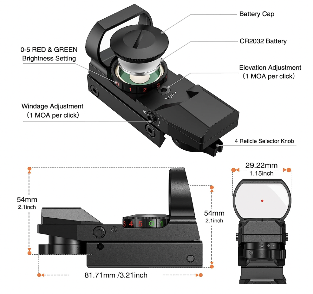 EZshoot Red Green Dot Gun Sight Scope Reflex Sight Features